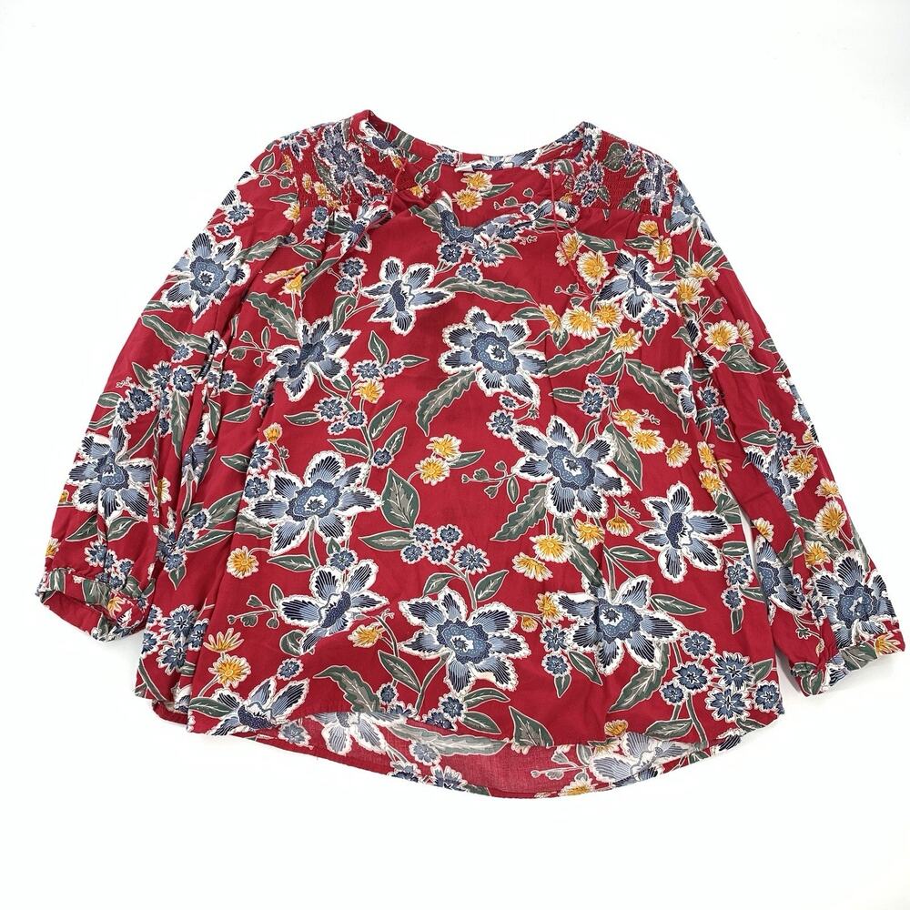 Old Navy Desert Floral Print Tunic Top Size 1x Plus Womens Red Blue Casual Boho